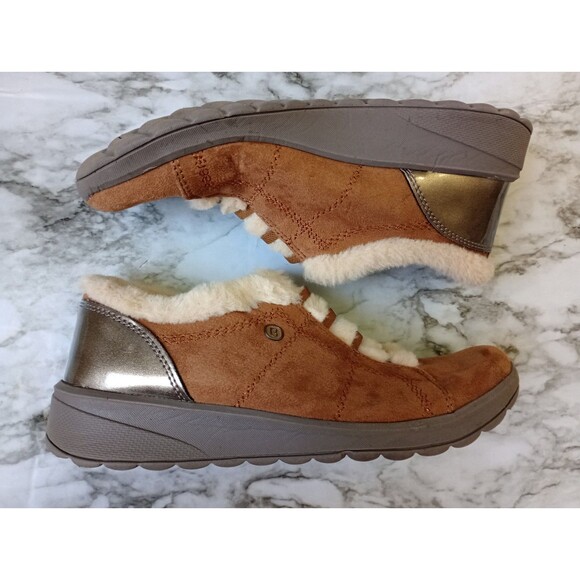 B Zees Golden Toffee Faux Suede Faux Fur Slip On Ankle Boots Size 7 M - Picture 4 of 9